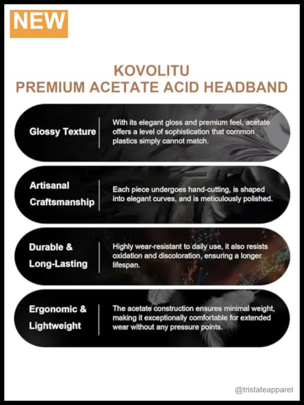 Acetate Headband for Eyewear, Flexible No Pressure Hair Band for Women, Gift